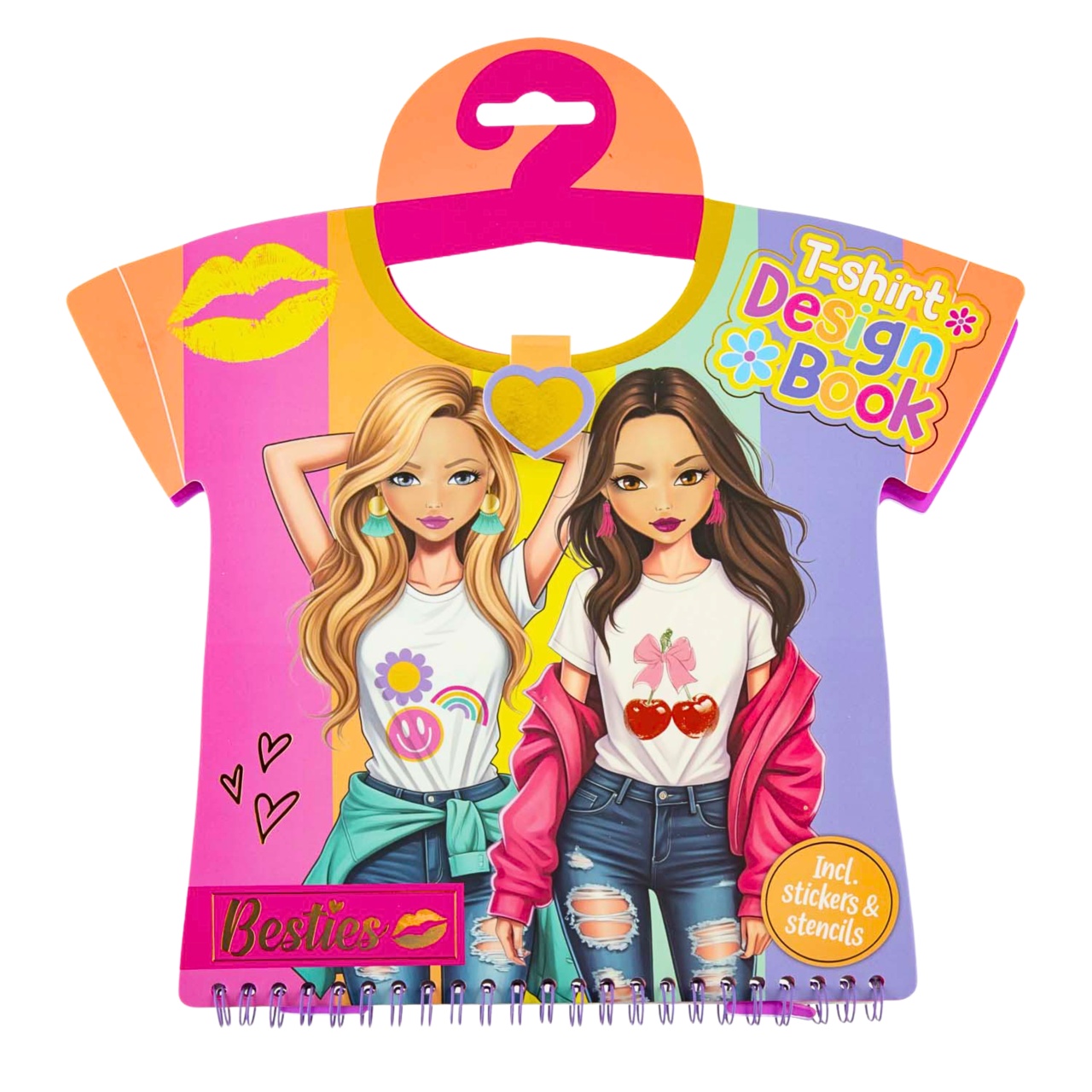 Carte creativă pentru fetițe cu stickere și șabloane, Besties, T-Shirt Design