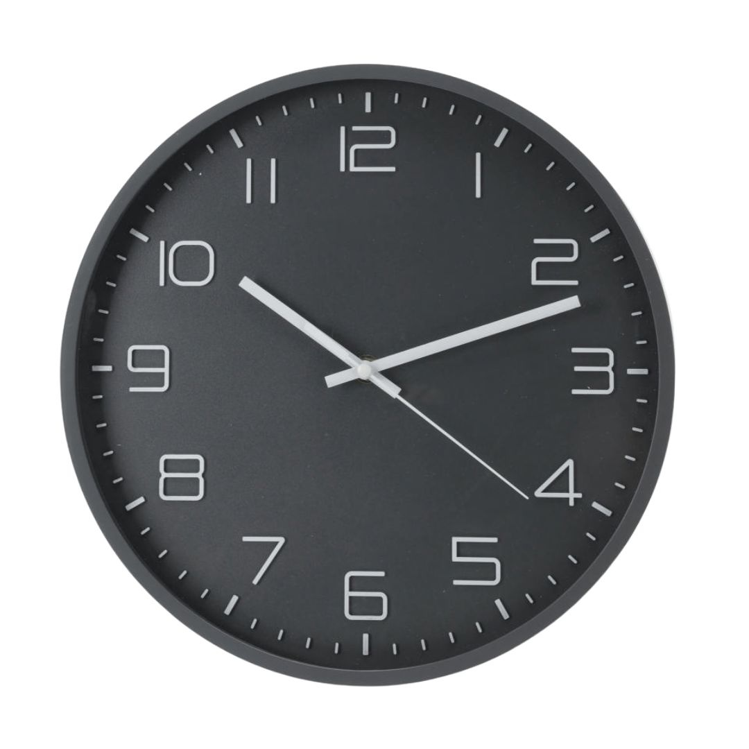 Ceas de perete antracit cu cifre albe 3D, 30 cm, design modern