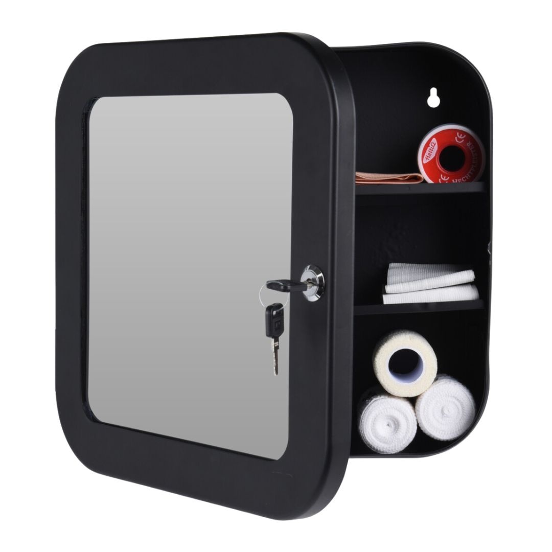 Dulap pentru Medicamente cu Oglindă și Închidere cu Cheie, 32x32x11.5 cm, Negru – Bathroom Solutions