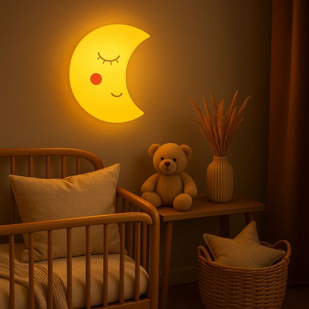 Lampă de perete cu LED, model lună, din MDF, 22x34 cm – iluminat ambiental pentru camera copilului