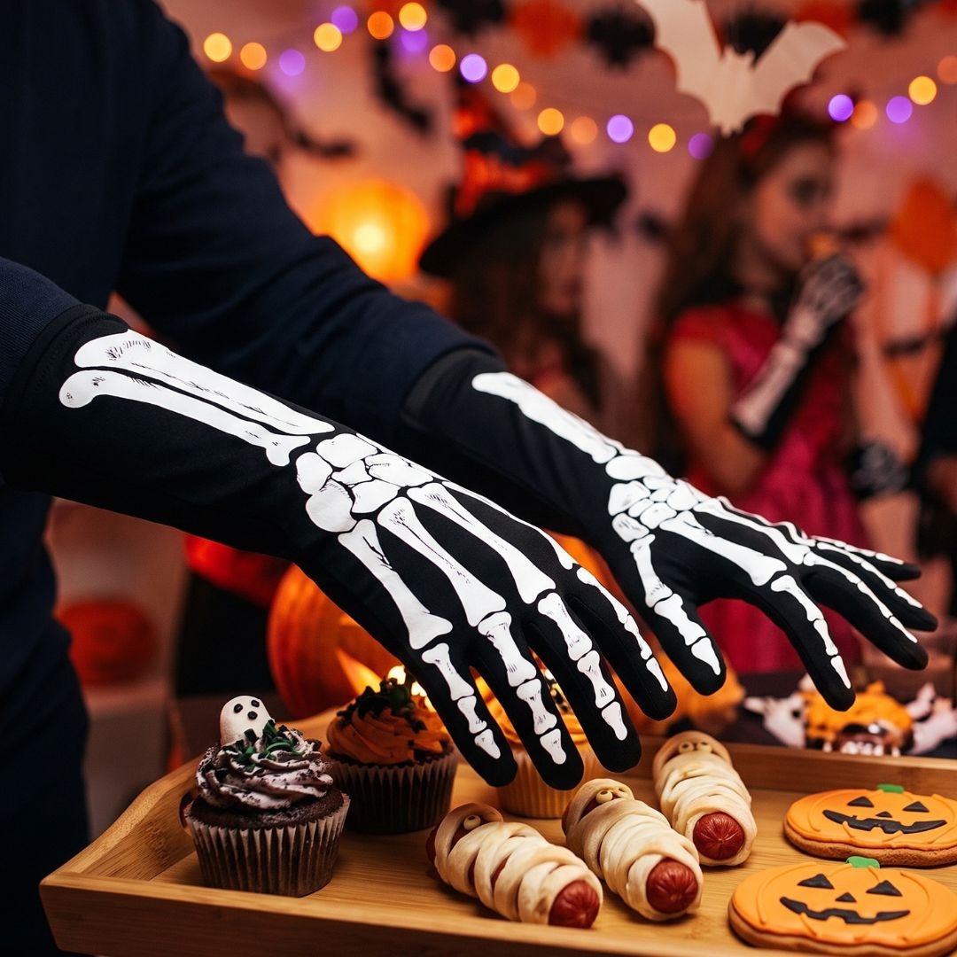 Mănuși de Halloween, Amscan, model Skeleton 3d gloves, one size, 33 cm