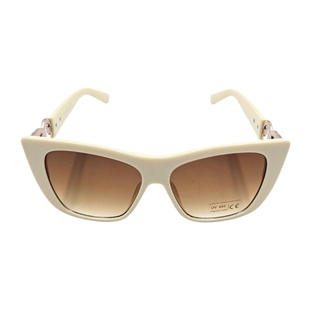 Ochelari de soare, damă, Tiara, alb-crem lucios, formă pătrată oversized, lentile maro deschis, protecție UV 400