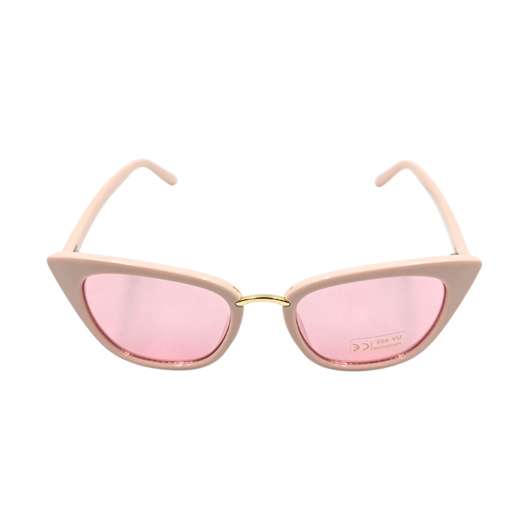 Ochelari de soare, damă, Tiara, roz pudrat mat cu detaliu auriu, formă cat-eye rotunjită, lentile roz pastel, protecție UV 400