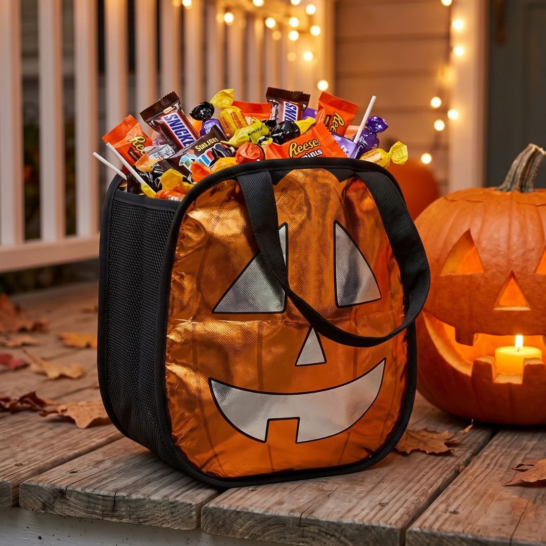 Pungă de colindat, pentru Halloween, metalizată, model dovleac, Eurowrap