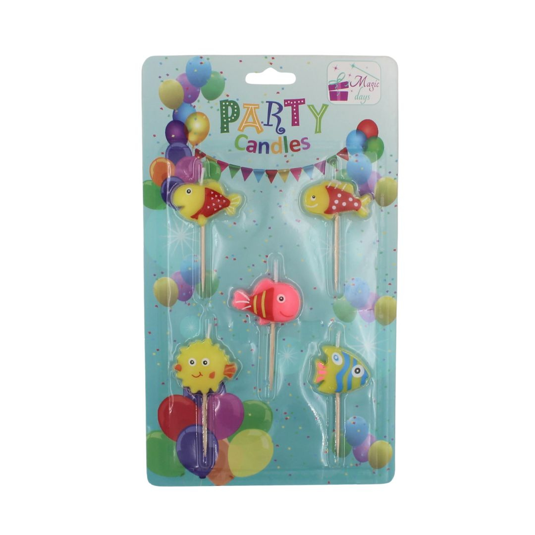 Set 5 lumânări party peștișori multicolori