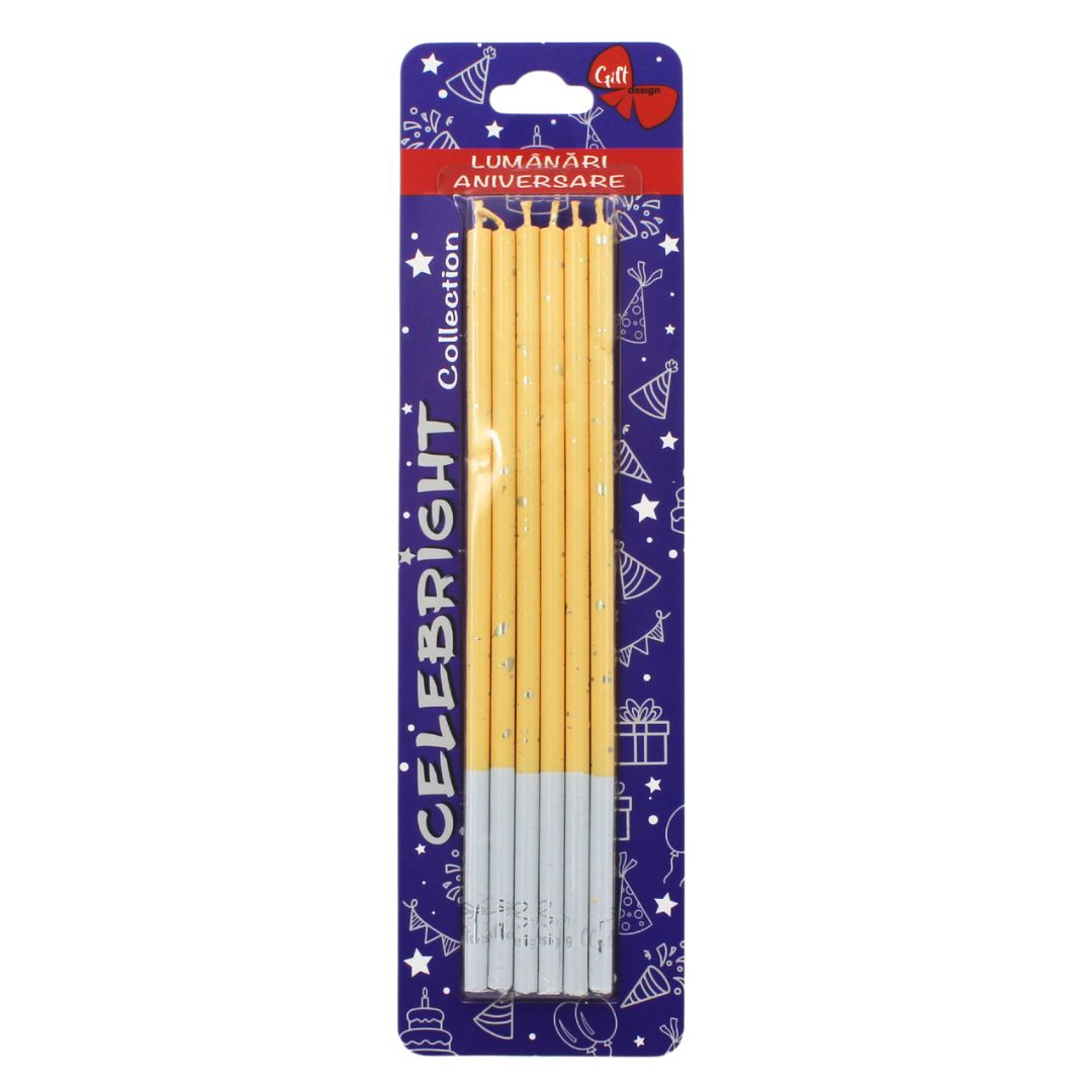 Set 6 lumânări pentru tort, Venus, galben, Celebright, 14.5cm