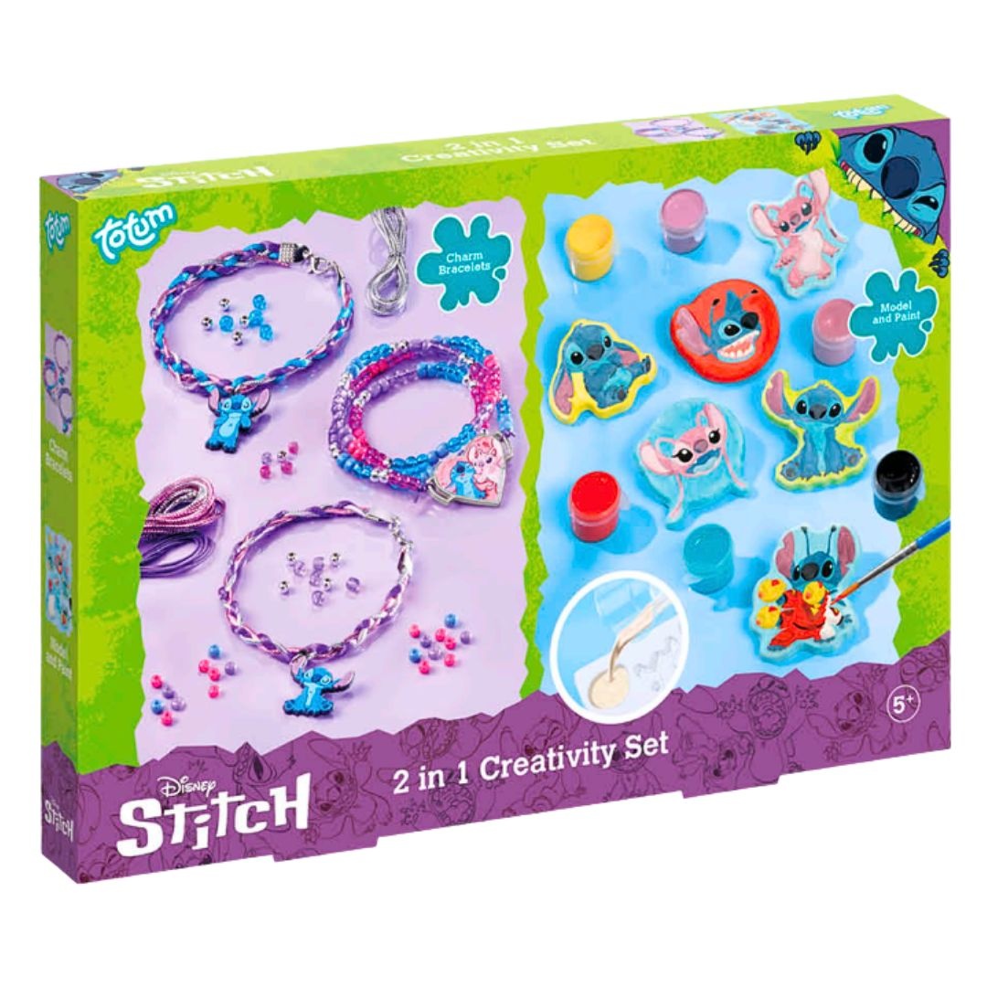 Set creativ 2 în 1, Stitch – brățări cu charm-uri & figurine de modelat și pictat, Totum, 5+ ani