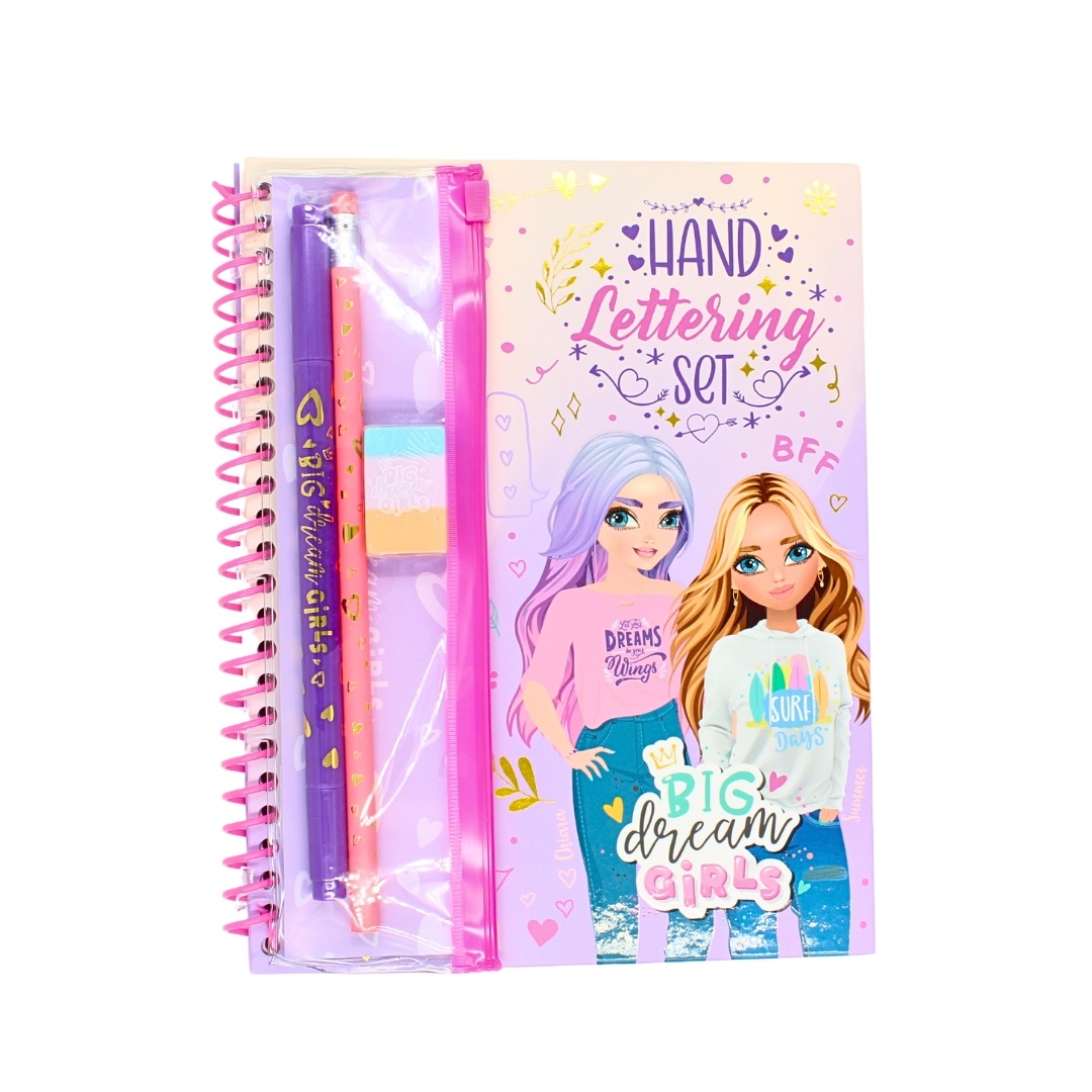 Set Hand Lettering "Big Dream Girls" – Creion, Pix, Guma de Șters și Șabloane Creative