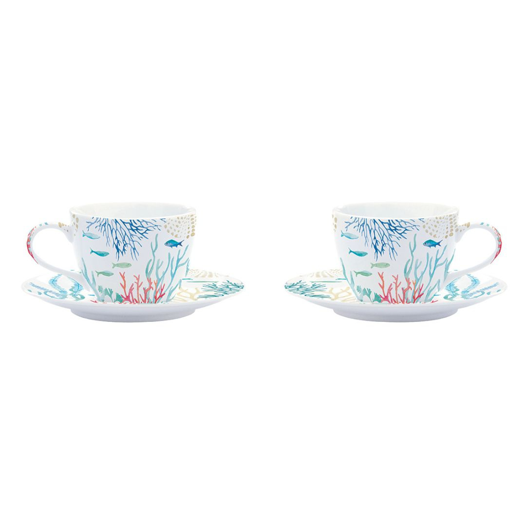 Set porțelan 2 cești și farfurii 110ml Under the sea