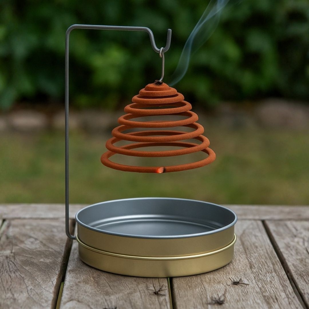 Set Spirală Anti-Țânțari cu Suport Metalic și Cutie de Depozitare – Citronella Outdoor, 3 bucăți