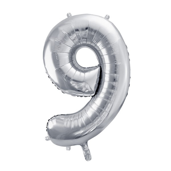 Balon cifra 9, argintiu, 35 cm