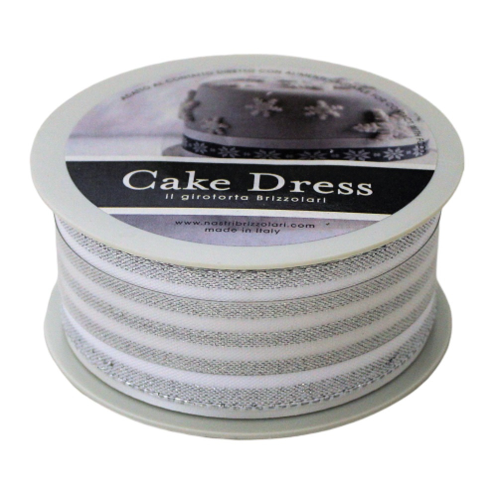 Bandă decorativă textilă Cake Dress, pentru torturi și prăjituri, 4.5cm x 10m, Double Stripes argintiu