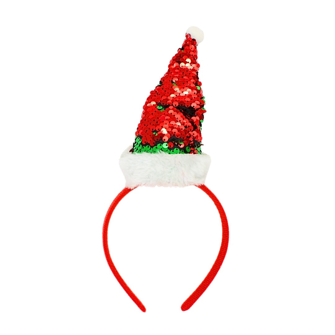 Bentiță pentru Crăciun, pălărie Moș Crăciun cu paiete reversibile, Xmas
