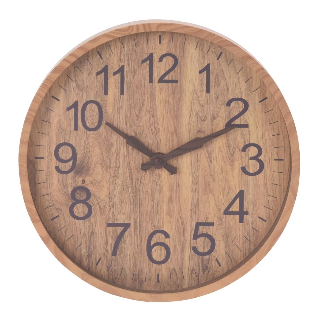Ceas decorativ de perete, cu aspect de lemn, culoare bej, 30 cm, design modern