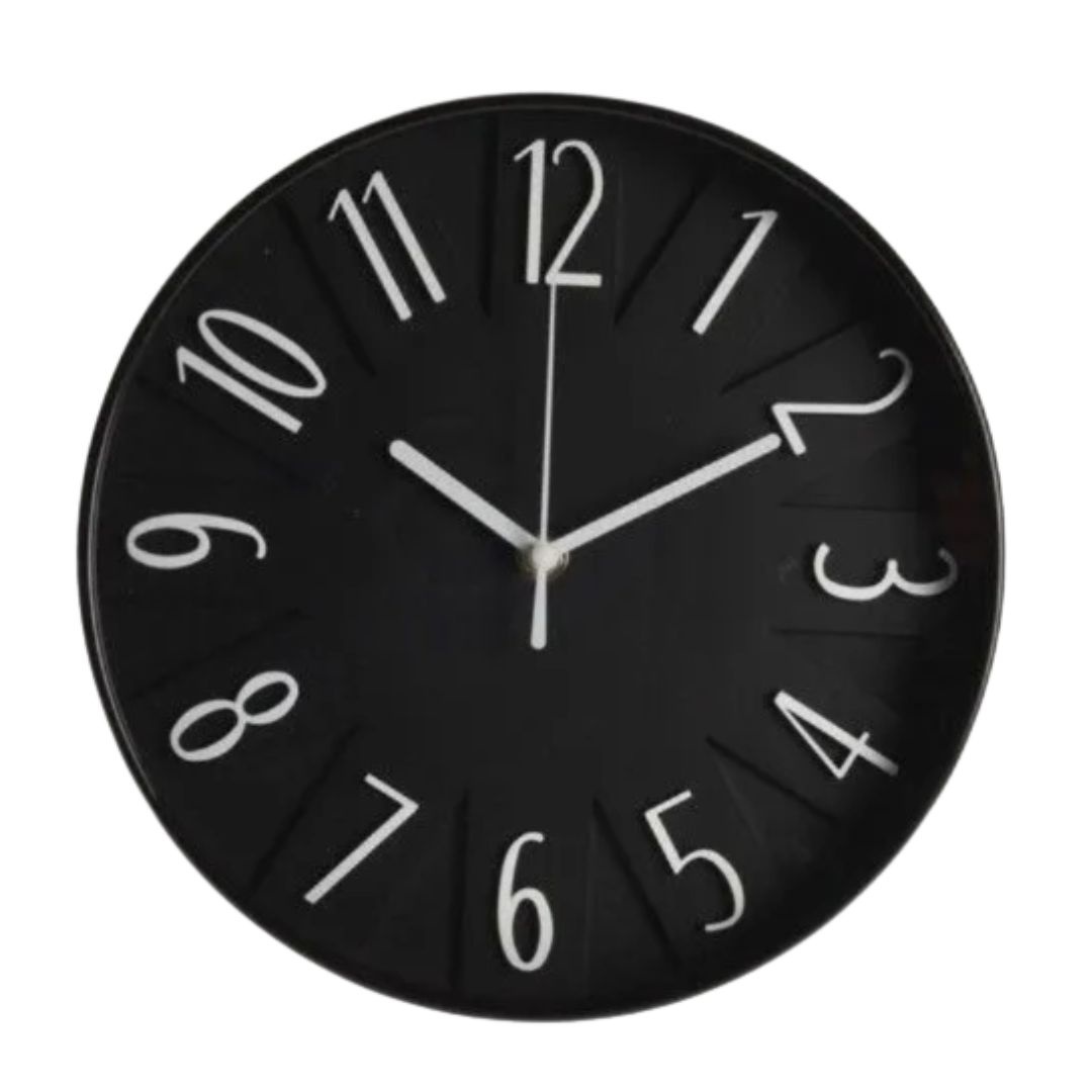 Ceas decorativ de perete, negru cu cifre albe, 24.8 cm, design modern