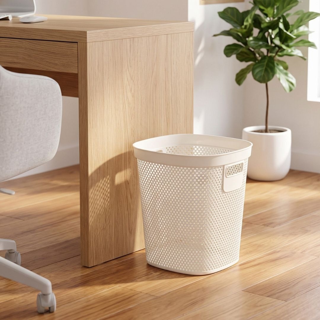 Coș de gunoi 12.5L, din plastic reciclat, model perforat, alb