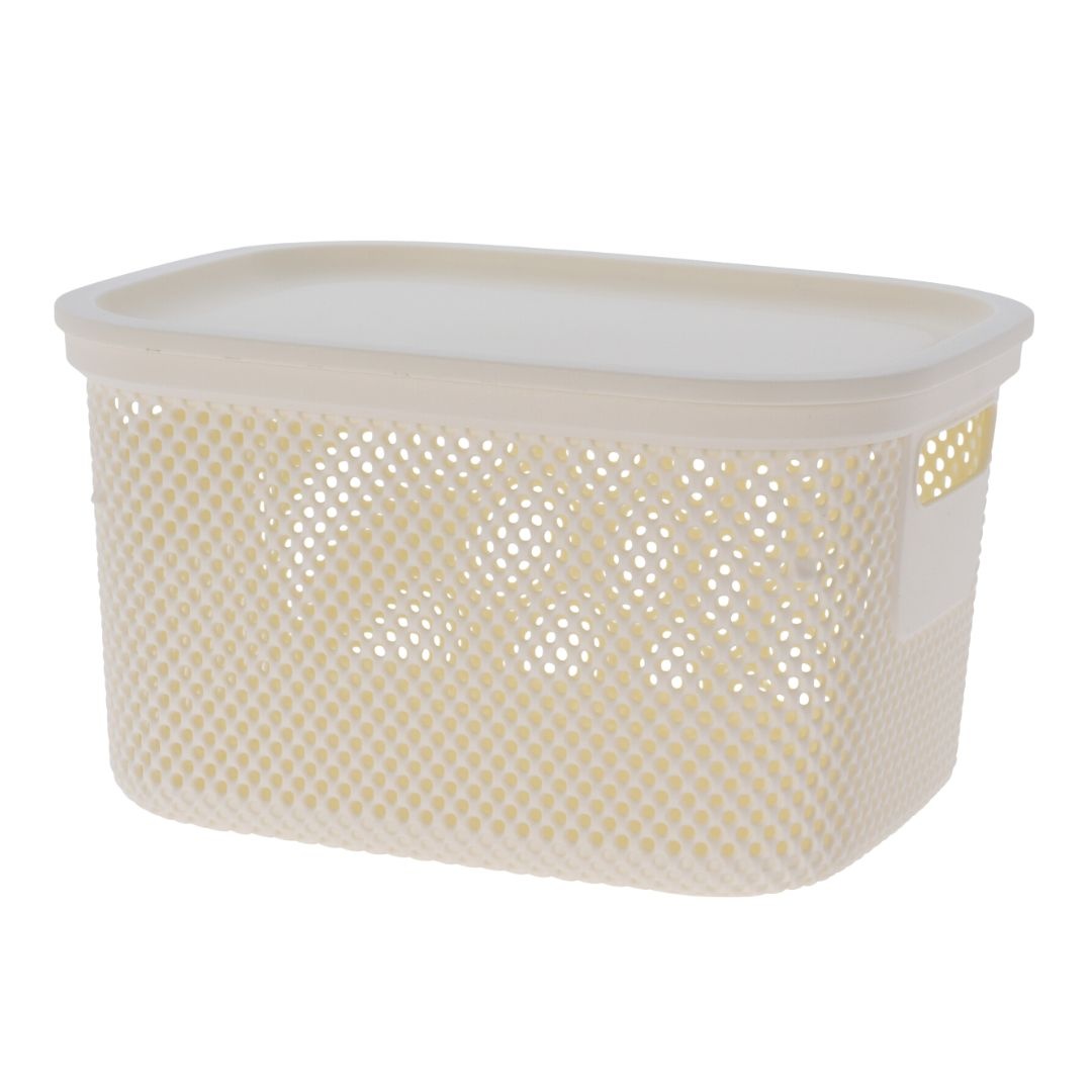 Coș depozitare cu capac, 6 L, din plastic perforat, Storage Solutions, alb