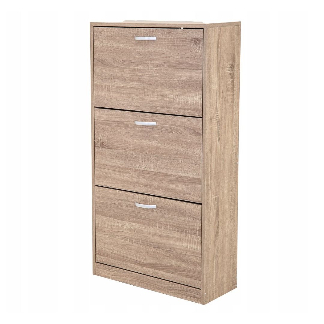 Dulap pantofi JUMI Sonoma, 3 compartimente rabatabile, PAL laminat, 60x24x113 cm