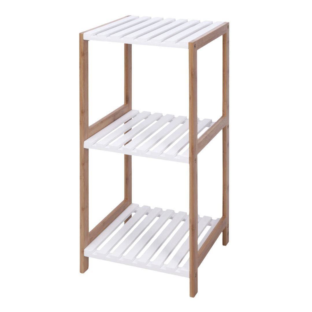 Etajeră de baie cu 3 rafturi – bambus & MDF, 33x34x79 cm, Bathroom Solutions