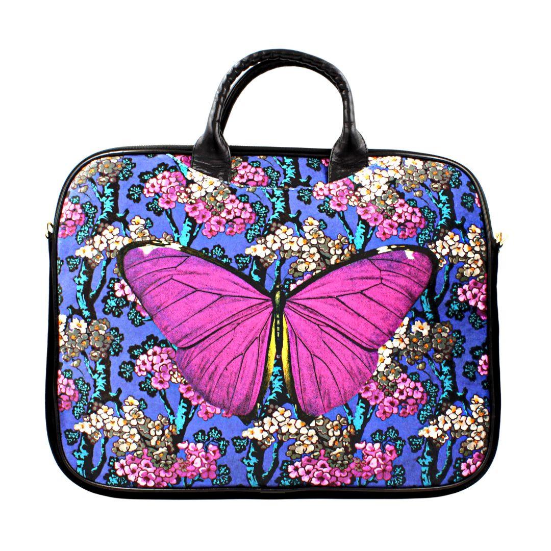 Geantă pentru laptop, colorată, pentru damă, din catifea, BUTTERFLY 14"