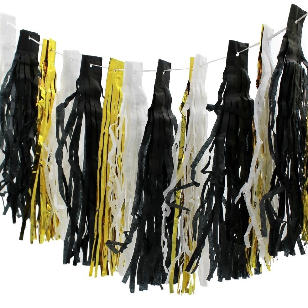 Ghirlandă Ciucurei 3m PartyDeco – Auriu, Negru și Alb – Decor Elegant pentru Petreceri Glam