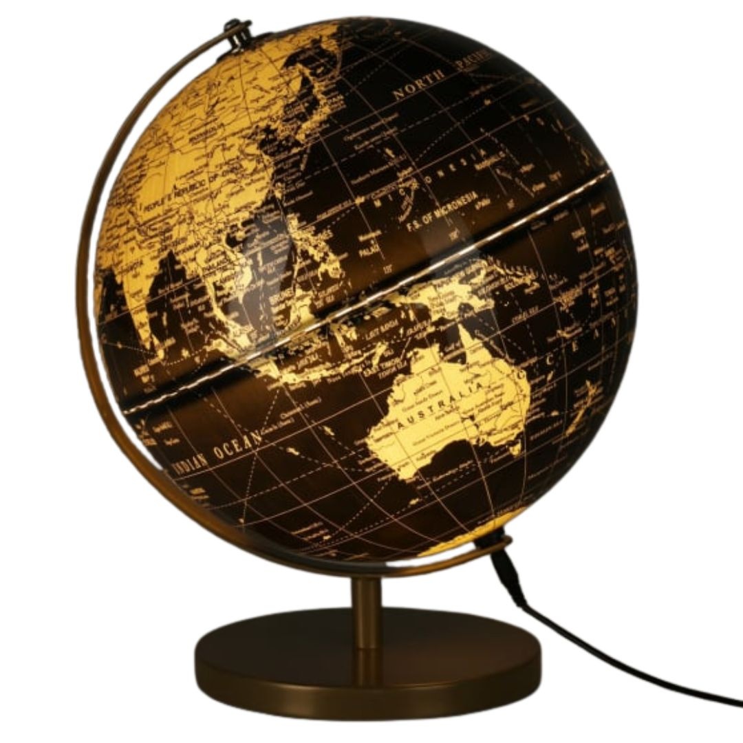 Glob decorativ luminos Koopman, cu lumină albă caldă, 31 cm – design elegant cu bază neagră metalică