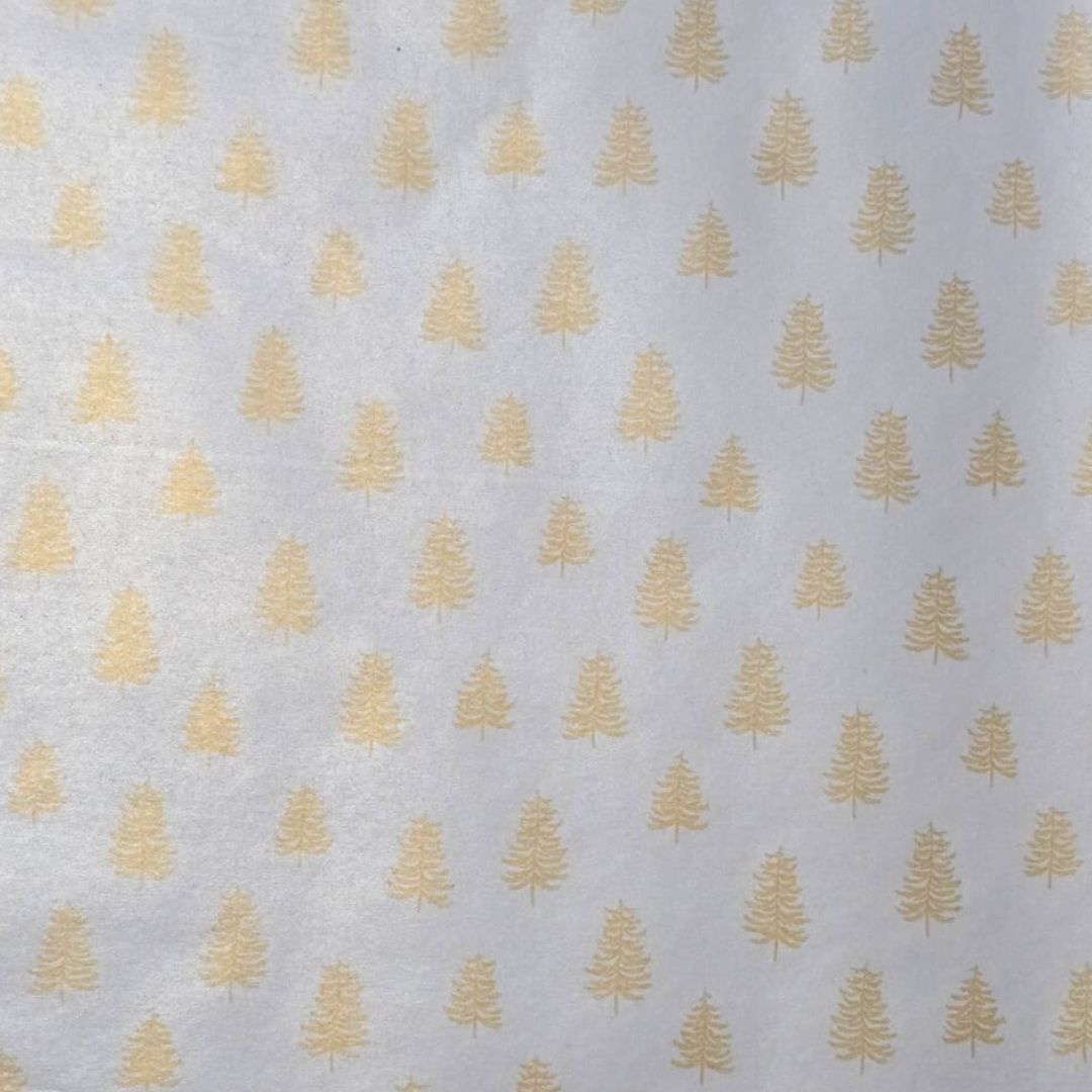 Hârtie pentru ambalat cadouri, culoarea argintiu, brăduți aurii, 200x70 cm