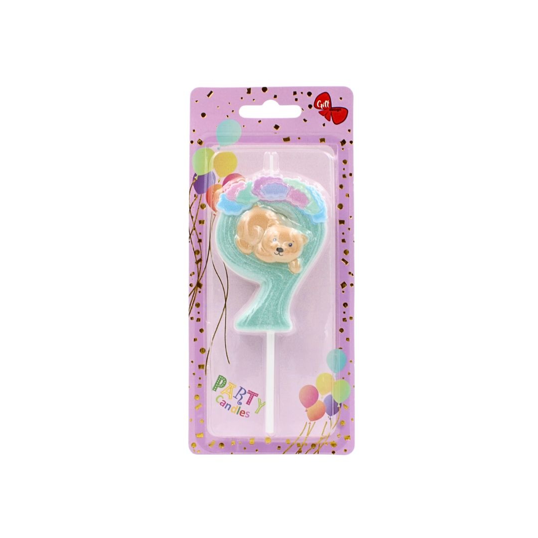 Lumânare aniversară, pentru copii, cifra 9, Giftdesign, 8 cm