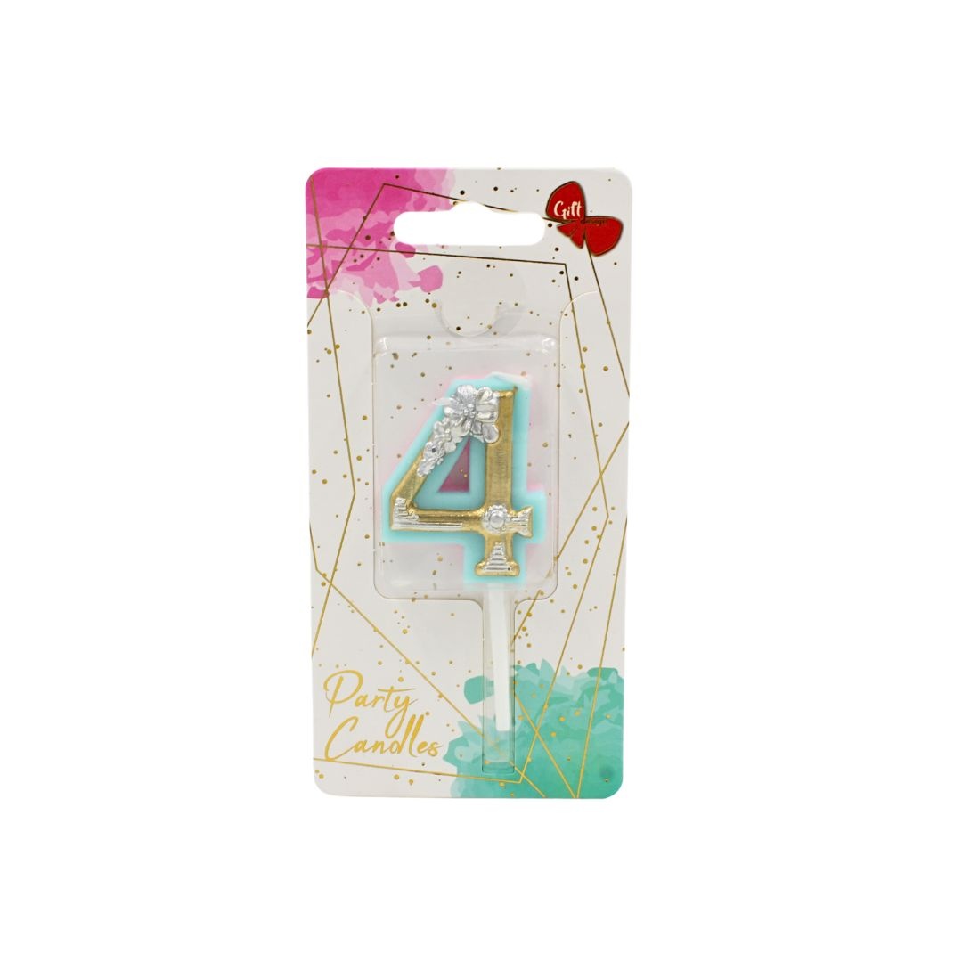 Lumânare aniversară pentru tort, Giftdesign, cifra 4, colecția Flower, 4.5 cm