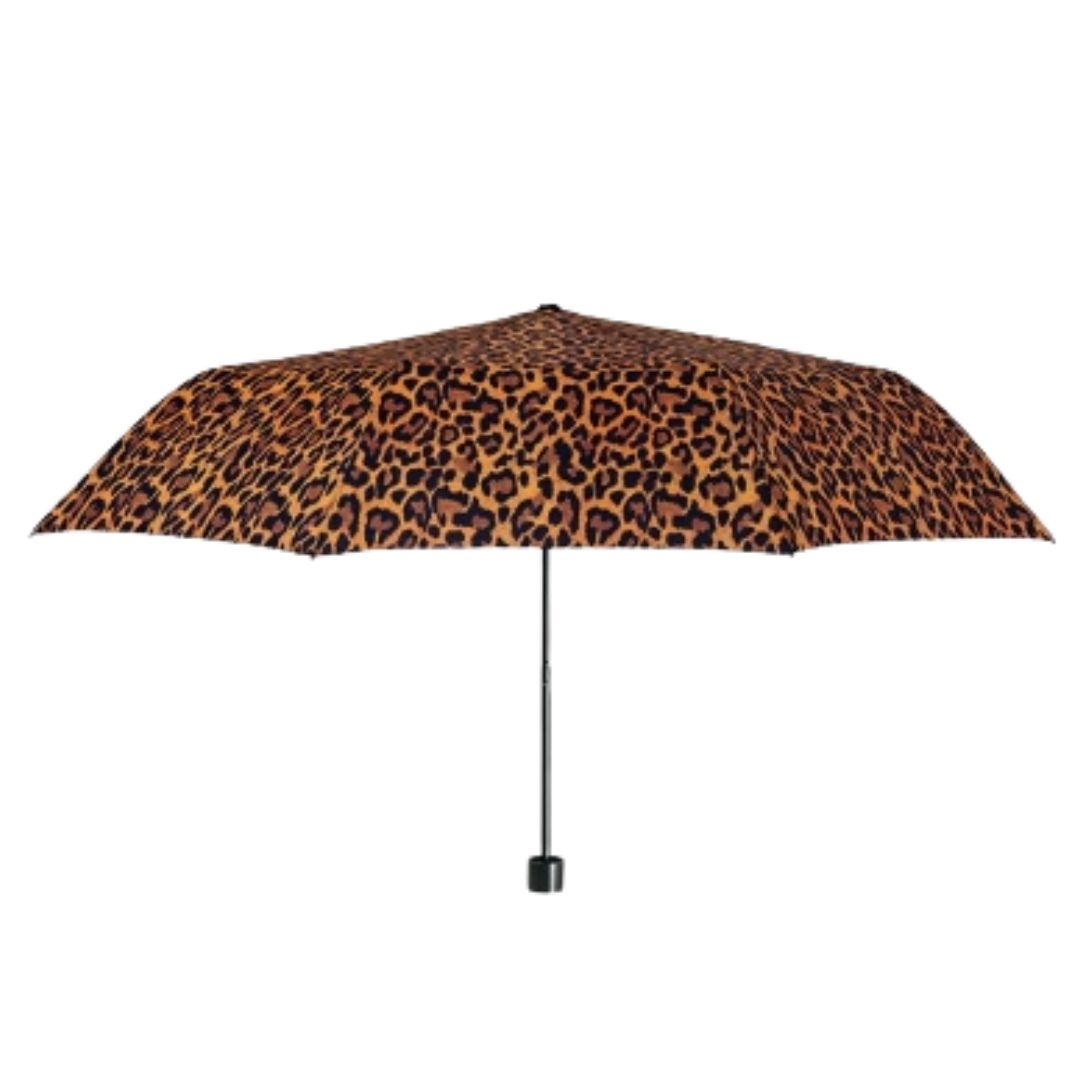 Mini umbrelă manuală, Perletti, model leopard, culoarea maro scorțișoară