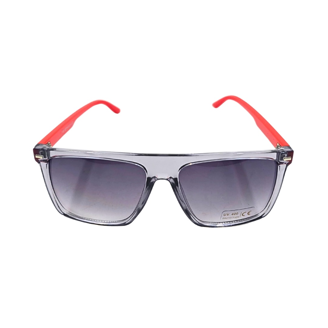 Ochelari de soare, bărbați, Aristo, ramă transparentă, brațe roșu neon, formă rectangulară sport, lentile gri degrade, protecție UV 400