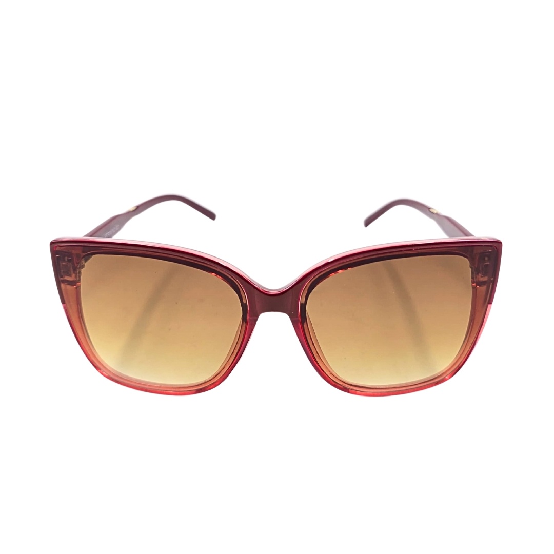 Ochelari de soare, damă, Tiara, roșu rubin transparent, formă cat-eye cu margini rotunjite, lentile maro fumurii, protecție UV 400