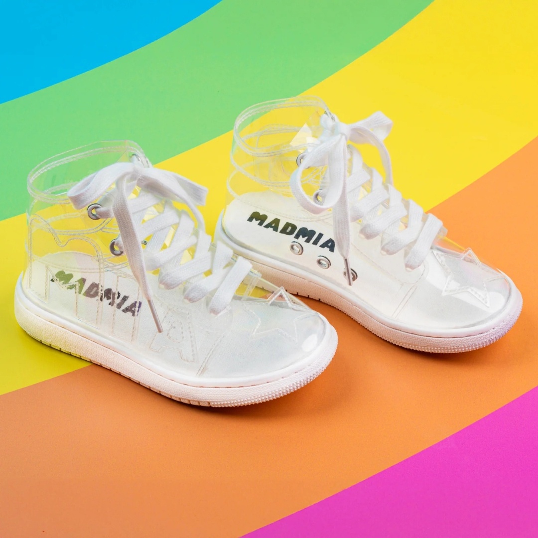 Pantofi sport Madmia, pentru fete, Bubble Star, transparenți cu șireturi albe