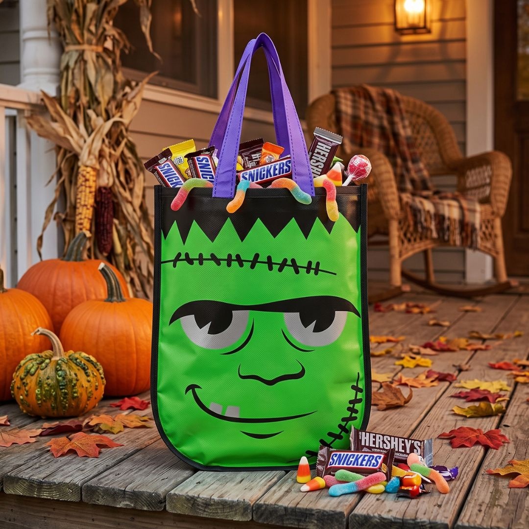 Pungă de colindat, pentru Halloween, metalizată, model Frankenstein, Eurowrap
