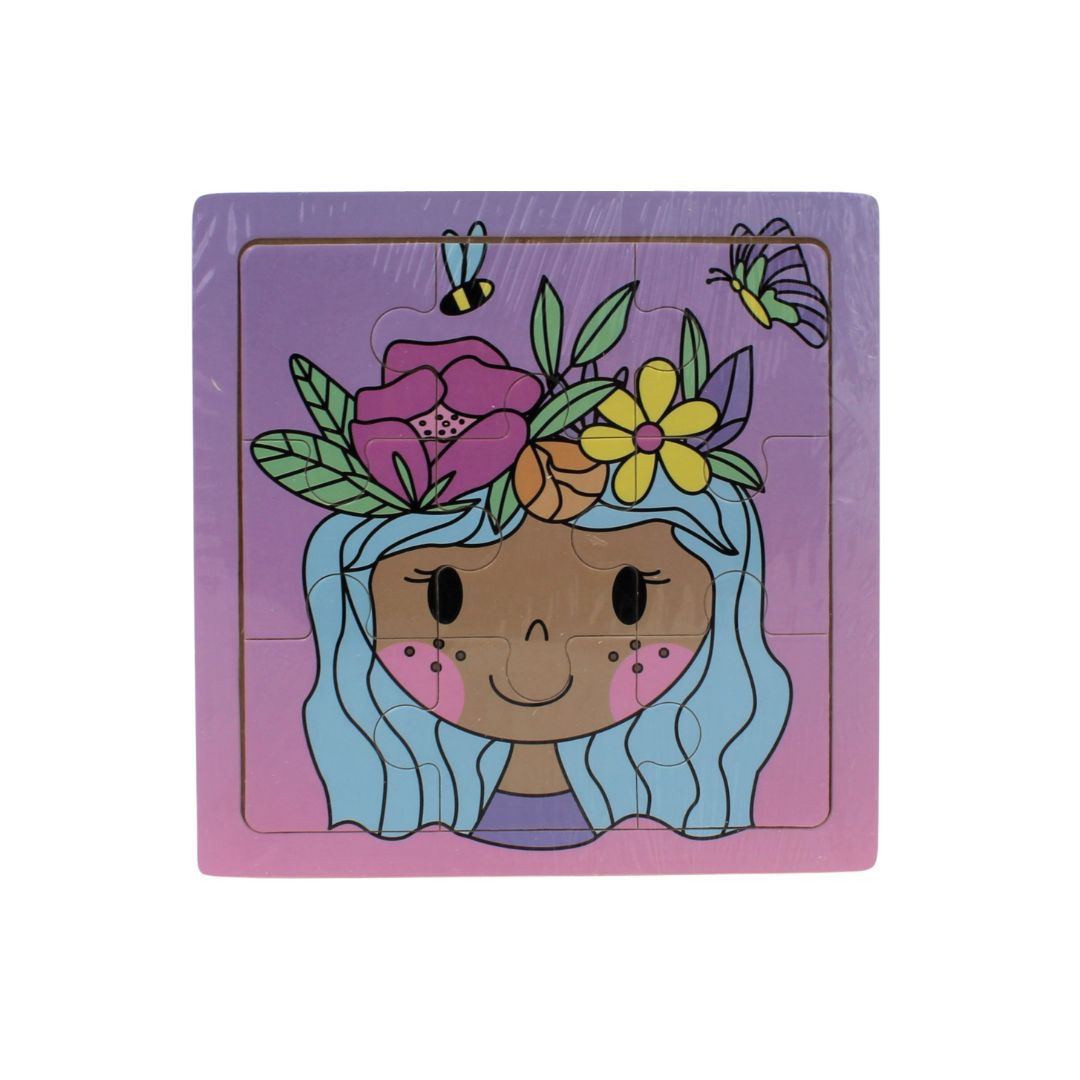 Puzzle lemn fetiță cu flori și albine