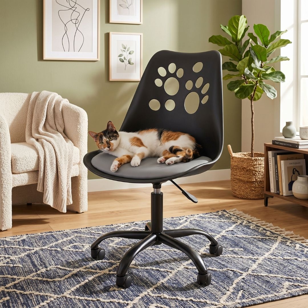 Scaun de birou ergonomic pivotant Joy, reglabil pe înălțime, cu roți și pernă de șezut, negru/gri