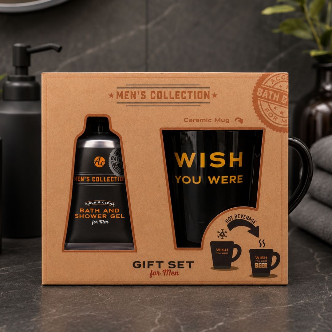 Set cadou de baie pentru bărbați, MEN'S COLLECTION, Accentra, gel de duș și cană termosensibilă
