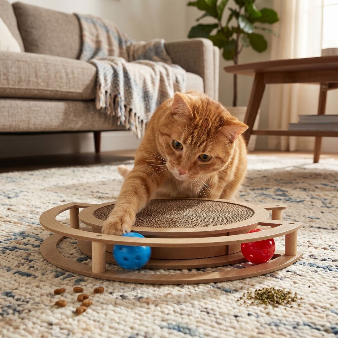 Sisal pentru pisici, cu 2 biluțe, formă rotundă, 39x38.5x5 cm, colecția Cats