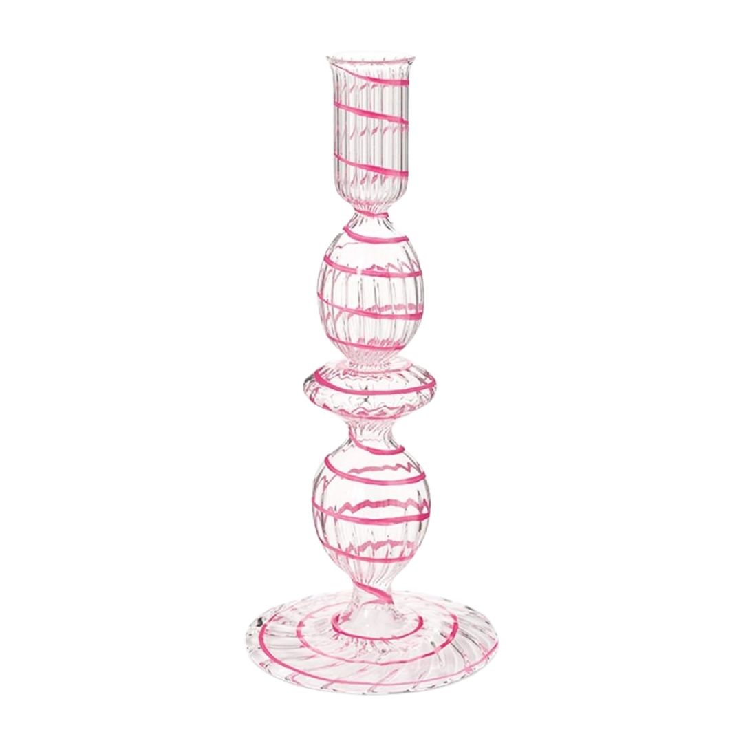Suport din sticlă, pentru lumânări, Pip Studio, Swirl Pink, 20 cm, colecția Jolie