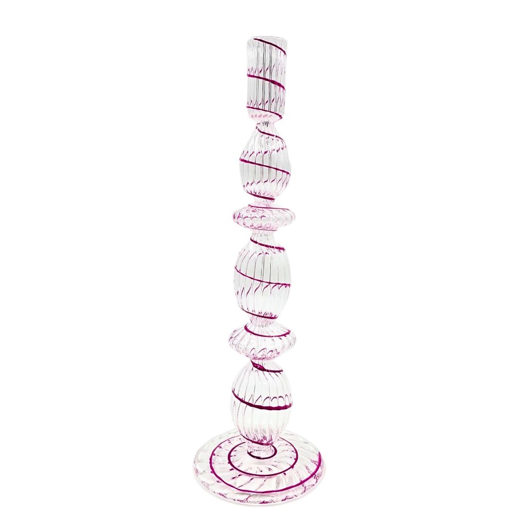 Suport din sticlă, pentru lumânări, Pip Studio, Swirl Pink, 28 cm, colecția Jolie