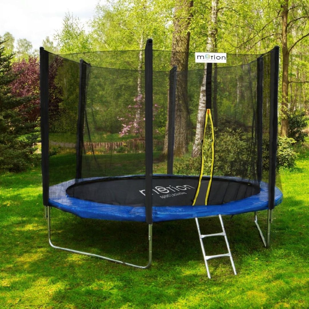 Trambulină de grădină Jumi, MOTION, 240 cm, cu plasă de protecție și scară, culoare albastru