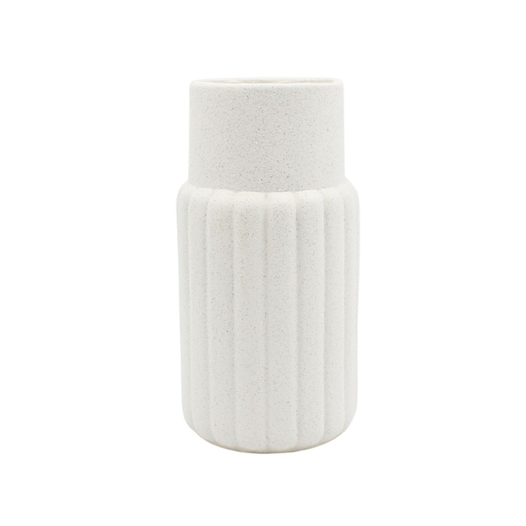 Vaza decorativă, Arti Casa, din porțelan, model linii, 20x10 cm, culoarea alb