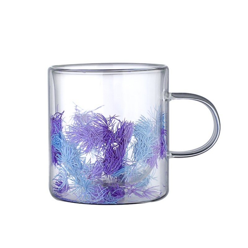 Cană cu flori uscate, violet, pereți dubli, sticlă borosilicată, 300…