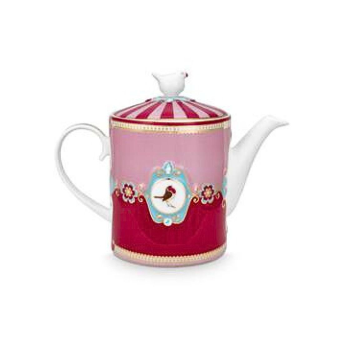 Ceainic din porțelan, Pip Studio, Medallion Red-Pink, 1.3l, colecția Love Birds