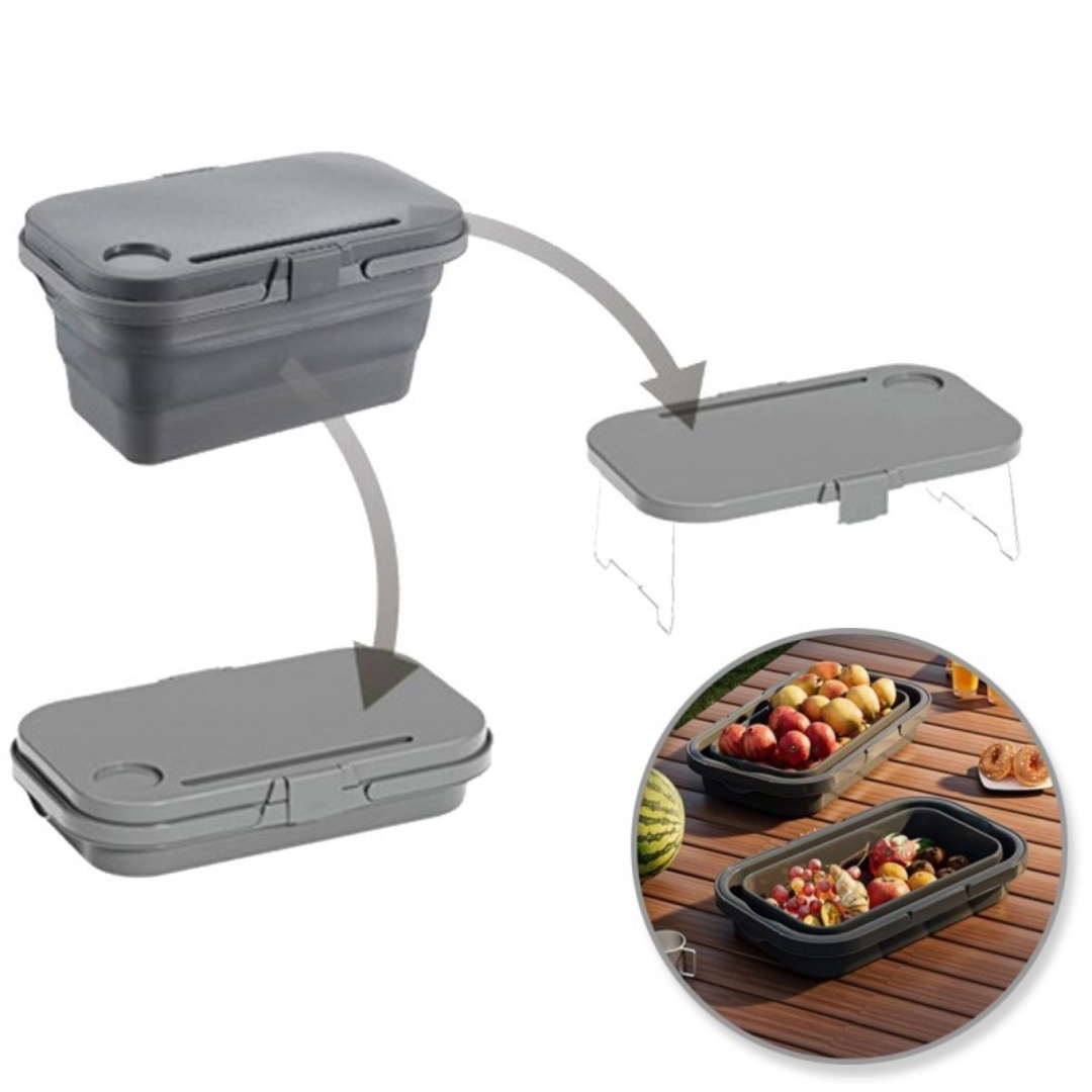 Coș de picnic, pliabil, 3 în 1, gri, masă portabilă, recipient și…