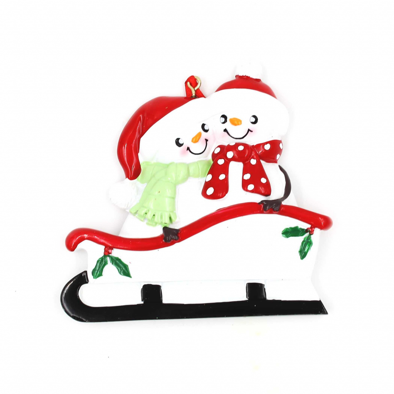 Decorațiune cu magnet - Oameni de zăpadă pe săniuță