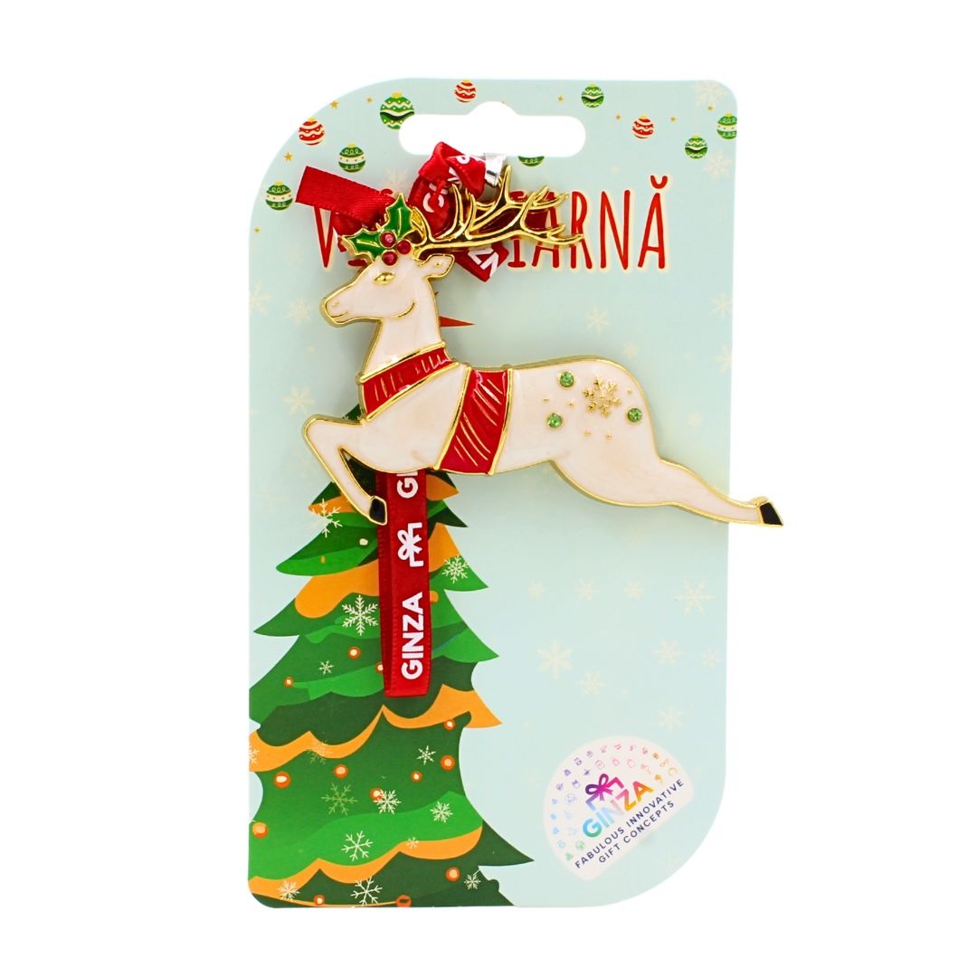 Decorațiune metalică Ginza, vis de iarnă, model cerb alb zburând