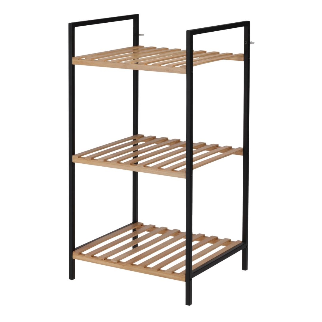 Etajeră de baie cu 3 rafturi – metal & lemn, 33x32.5x70 cm, Bathroom Solutions