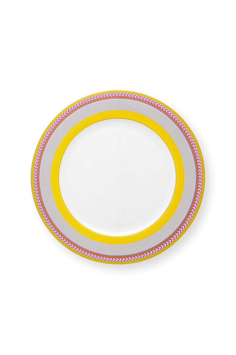 Farfurie din porțelan, Pip Studio, Stripes Yellow, 28cm, colecția Pip Chique