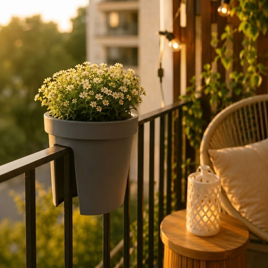 Ghiveci suspendat pentru balustradă, Flower Bridge, 28 x 25 cm, gri antracit, pentru balcon, terasă și grădină